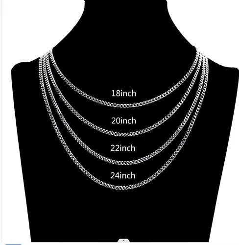 Vista 6 de 3 collares de cadena de acero inoxidable para hombre y mujer, de 18, 20, 22, 24 pulgadas