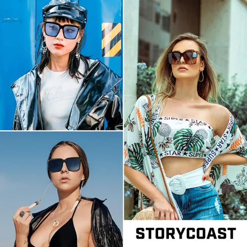 Vista 4 de STORYCOAST Gafas de sol cuadradas de gran tamaño para mujer gafas de sol grandes de lujo protección UV400