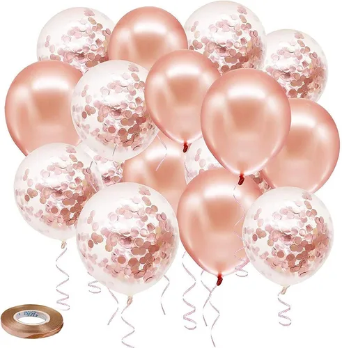 Vista 12 de Hiquaty Globos negros y dorados, 60 globos negros, globos dorados de 12 pulgadas, globos de confeti negro y dorado con cinta dorada para decoración