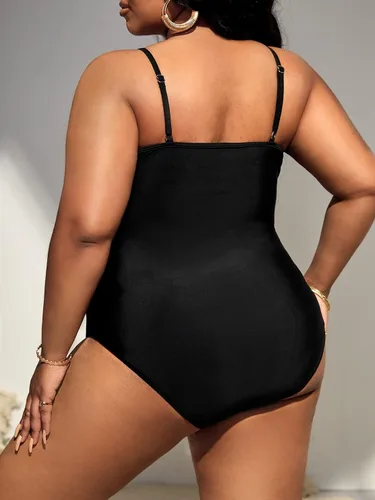 Vista 2 de WDIRARA Traje de baño de una pieza con dobladillo con volantes en capas para mujer, talla grande