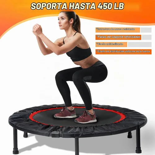 Vista 2 de Foldable Mini Trampoline Load 330lbs, 40"/48" Rebounder Trampoline for Adults with Durable Bungee Band and Adjustable Foam Handle for Home Gym