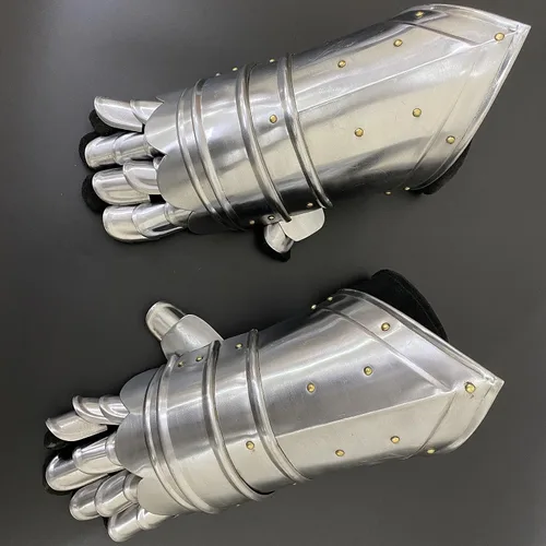 Vista 5 de AnNafi Armor Guanteletes Guantes de acero con detalles de latón Par de armadura Disfraz de caballero medieval Guantelete de metal de guerrero