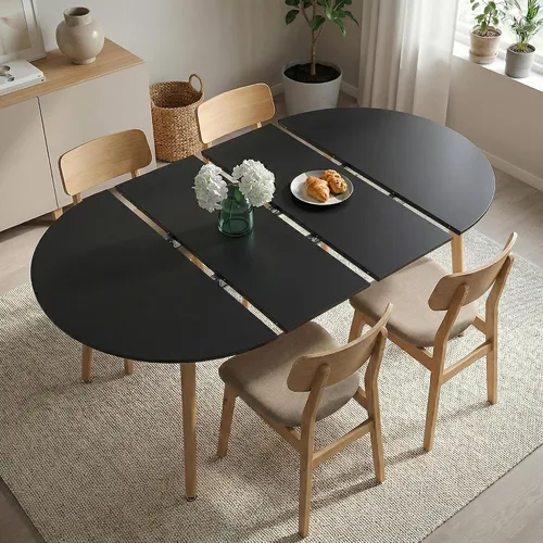 Vista 9 de Mesa de comedor redonda extensible de 70 pulgadas para 4 y 6 pulgadas, moderna mesa de comedor ovalada, mesa de comedor grande expandible