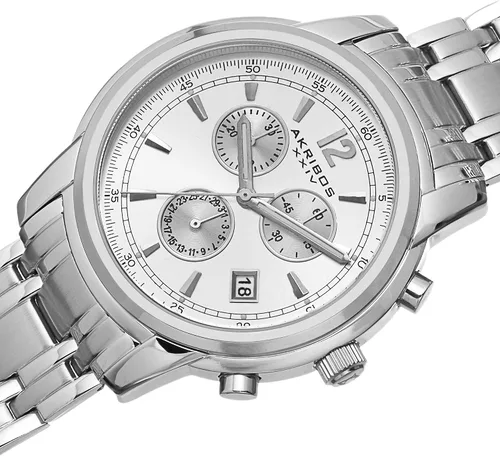 Vista 2 de Akribos XXIV AK692 - Reloj cronógrafo suizo para hombre, 3 subesferas segundo, temporizador de minutos y fecha en pulsera de acero inoxidable