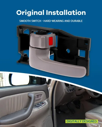 Vista 3 de LUJUNTEC Manija de puerta interior – Conductor delantero y trasero izquierdo del pasajero lado derecho, repuesto directo gris para Toyota 2001-2007