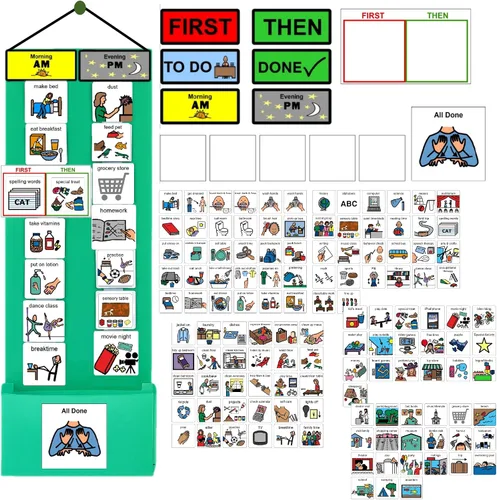 Vista 23 de Programa visual para niños – 133 tarjetas de plástico duraderas con imágenes y monedas con lazo suave Tabla de rutina diaria y recompensas por