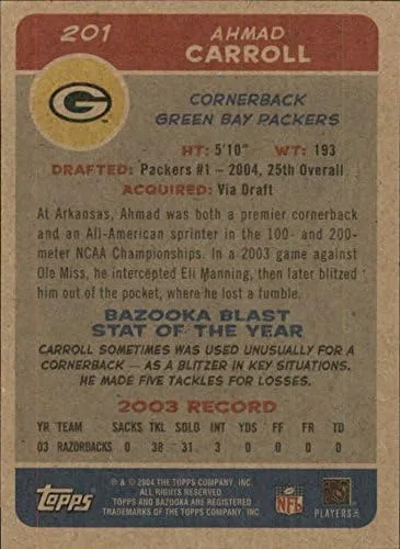 Vista 2 de 2004 Topps Bazooka Minis #201 Ahmad Carroll NFL Football Trading Card
