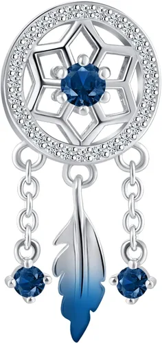 Vista 2 de Abalorio de cristal con diseño de atrapasueños espirituales y plumas colgantes para pulsera Pandora