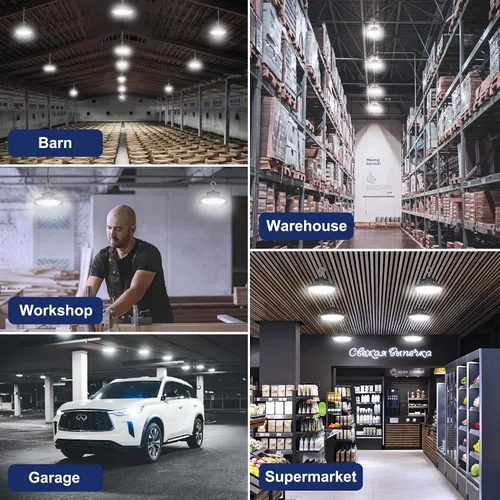 Vista 6 de CINOTON Luz LED UFO de Bahía Alta de 100W, Luces LED de Aluminio para Tienda con 15000LM, Iluminación de Bahía Comercial de 5000K para Almacén