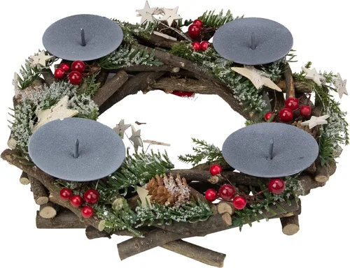 Vista 2 de 12" Piñas de pino y bayas con estrellas Portavelas votivo de Navidad