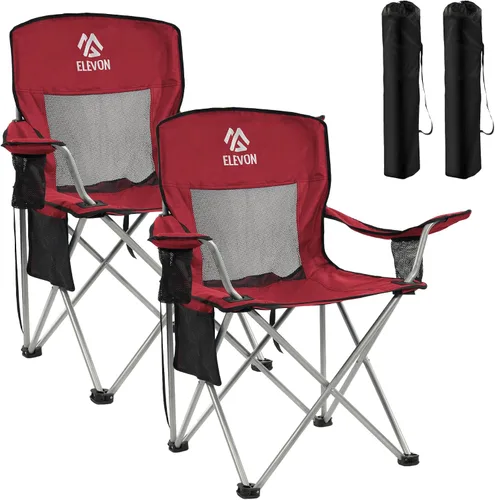 Vista 10 de Silla de camping Elevon, silla plegable portátil al aire libre con brazos, soporte para tazas y bolsa de transporte