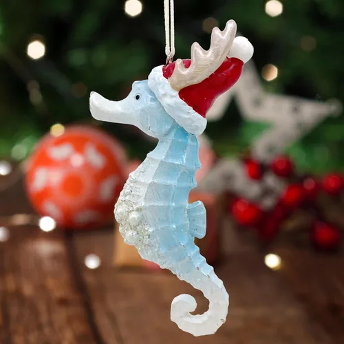 Vista 4 de Adornos de Navidad costeros – Caballito de mar, medusa, pulpo, decoración de árbol de playa, juego de 3