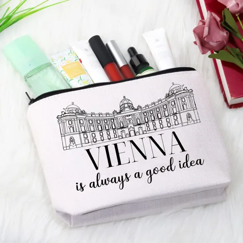 Vista 5 de GJTIM Viena Travel Souvenir Gift Viena Regalo Sorpresa Viena Viaje Vacaciones Viaje Bolsa de Maquillaje Para Viena Viajero Turista, Bolsa de Viena