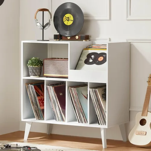 Vista 16 de LELELINKY Soporte grande para tocadiscos, soporte giratorio con almacenamiento, soporte para discos de vinilo con área de visualización, mesa