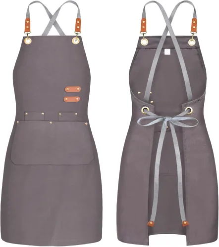 Vista 8 de Delantal de chef BeLuyi con babero, delantal de herramientas para hombre y mujer con tiras cruzadas en la espalda y 4 bolsillos para cocina
