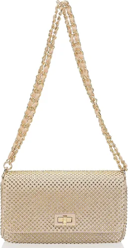 Vista 2 de Dexmay - Bolso clásico de cristal con solapa para fiesta, bolso de mano con diamantes de imitación