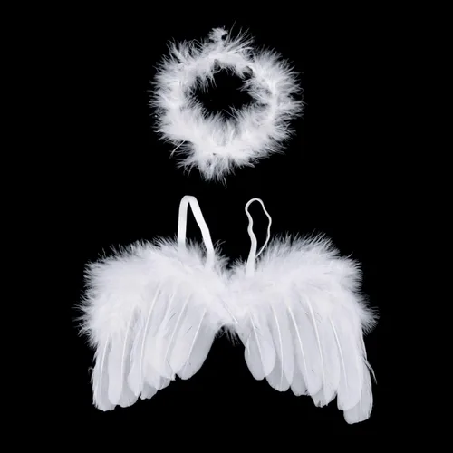 Vista 4 de June Bloomy Alas de plumas de ángel bebé accesorios de fotografía con diadema