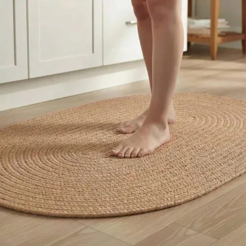 Vista 25 de Super Area Rugs Alfombra trenzada gris pequeña para puerta – Tejido lavable para fregadero de cocina, tapete gris sólido, ovalado, 20 x 30 pulgadas