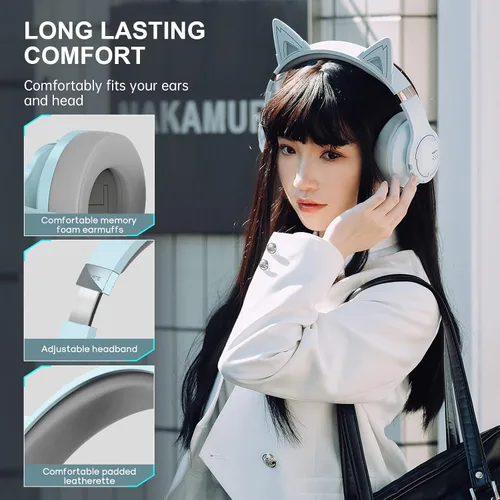 Vista 6 de Edifier G5BT CAT - Auriculares inalámbricos Bluetooth con cable para juegos con micrófono azul cielo