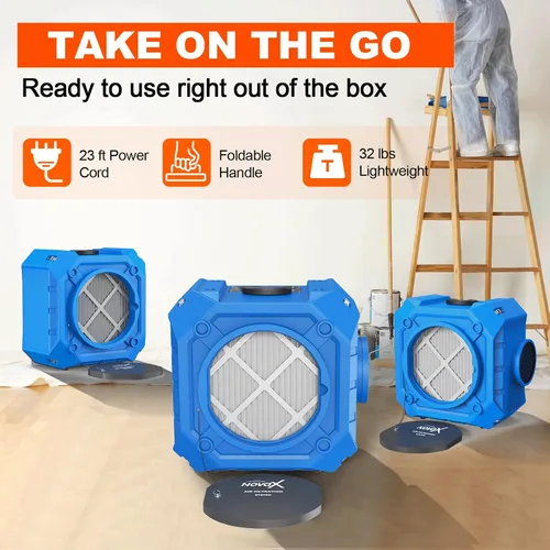 Vista 6 de Depurador de aire industrial con filtración HEPA de 3 etapas, flujo de aire ajustable de 0 a 550 CFM, temporizador de 0 a 99 horas, cubre 800 pies
