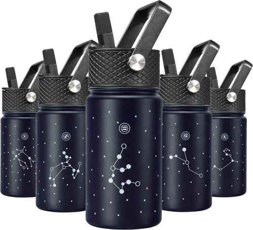 Vista 18 de BJPKPK Botella de agua con tapa con pajilla, botella de agua aislada de 15 onzas, botellas de agua de metal de acero inoxidable, termo reutilizable