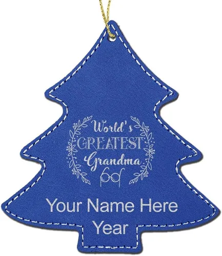 Vista 6 de LaserGram Personalized Christmas Ornament, World's Greatest Grandma, Faux Leather, Custom Laser Engraved Gift Idea (Tree Shape, Black)