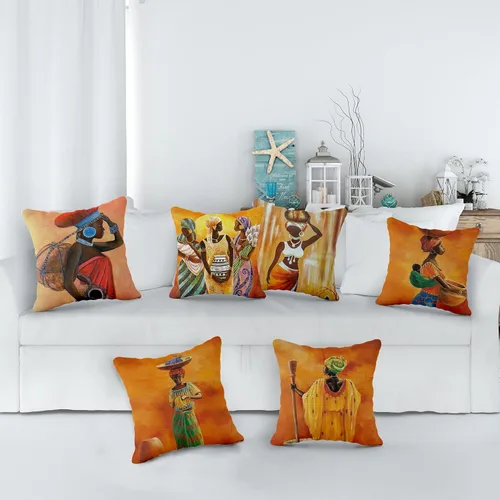 Vista 2 de Juego de 6 fundas de almohada africanas de tribu étnica de arte africano, 18 x 18 pulgadas, regalo de mujer africana, decoración de habitación