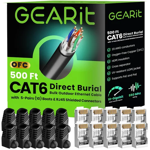 Vista 22 de GEARit - Cable Ethernet Cat6 para exteriores (3 m) 23AWG de cobre puro, FTP, LLDPE, impermeable, entierro directo, en tierra, resistente a UV, POE