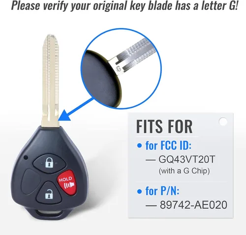 Vista 2 de Keymall Control remoto de entrada sin llave mejorado para Toyota Sienna Tacoma Tundra FCC ID GQ43VT20T G Chip (tu llave antigua debe tener sello G)