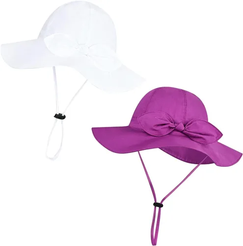 Vista 22 de Sombrero de sol para bebé niña con UPF 50+ sombrero de playa ajustable para exteriores con ala ancha