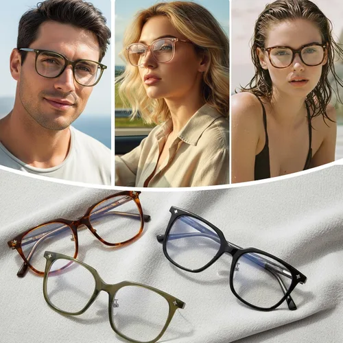 Vista 6 de Chicid Gafas cuadradas de gran tamaño con bloqueo de luz azul para mujeres Marco verde A01/lente transparente