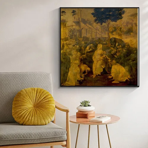 Vista 4 de Yomcut Póster de Leonardo da Vinci – Impresión de la adoración de los magos – Impresión vintage en lienzo – Póster de artista famoso