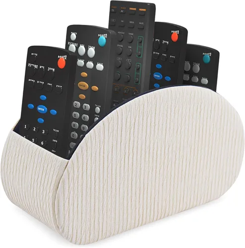 Vista 22 de QIELIZI Soporte para control remoto, organizador de escritorio de piel sintética con 5 compartimentos espaciosos para controles remotos de TV