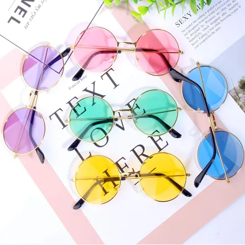 Vista 4 de ONESING 8-20 pares de gafas de sol redondas hippie círculo para mujer, gafas de sol hippie multicolor diadema discoteca fiesta