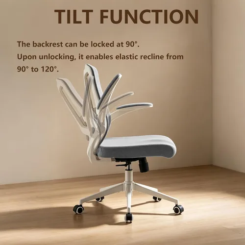 Vista 4 de Silla ergonómica de escritorio de oficina, silla de computadora de malla con ruedas giratorias de 360°, reclinación ajustable de 90-130° y soporte