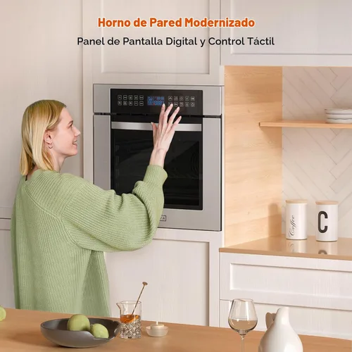 Vista 5 de Empava Horno eléctrico de pared individual integrado de 24 pulgadas con convección y asador, 10 modos de cocción, control táctil de pantalla, acero