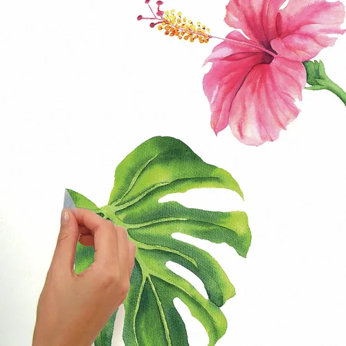Vista 4 de RoomMates Vinilo decorativo para pared, diseño de flor de hibisco tropical, vinilo, fabricado en Estados Unidos