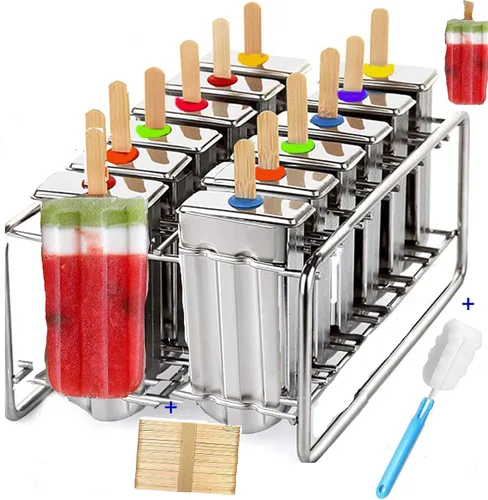 Vista 7 de Moldes y estante de paletas de acero inoxidable - Máquina de paletas de hielo sin BPA con palos de madera