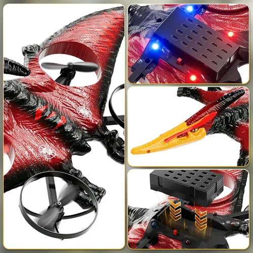 Vista 5 de Dinosaurio de avión de control remoto para niños, juguetes de espuma RC Rojo