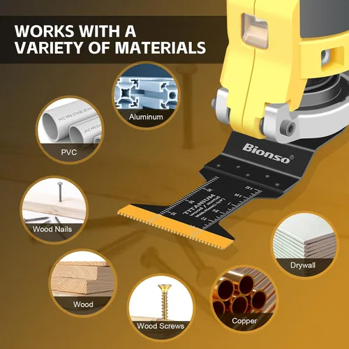 Vista 6 de Bionso Hoja de herramienta oscilante de titanio, 19 piezas, cuchillas multiherramienta universales profesionales para madera y metal, kits