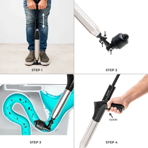 Vista 6 de Desatascador de Aire Comprimido de Alta Presión con Accesorios y Manómetro 5 en 1 Jetpro InnovaGoods
