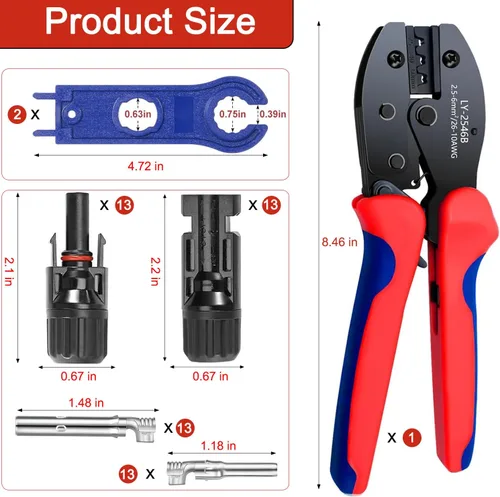 Vista 2 de Kit de herramientas de crimpadora solar, conectores de cable solar para cable de panel solar de 14-10 AWG, montaje e instalación de crimpado