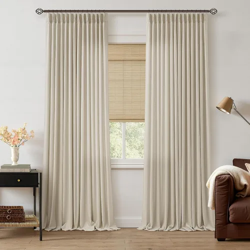 Vista 19 de TWODRAPES Juego de 2 paneles de cortinas plisadas de lino de 96 pulgadas de Avena
