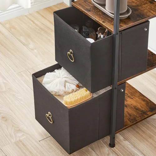 Vista 6 de HOOBRO Gabinete esquinero, estante esquinero de 4 niveles con 2 cajones, gabinete de piso de baño, gabinete de almacenamiento estrecho, para baño