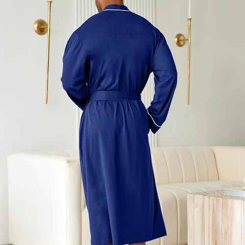 Vista 4 de Alexander Del Rossa Bata larga de punto de algodón suave para hombre con bolsillos, bata de baño