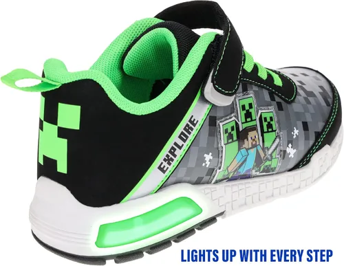 Vista 4 de Minecraft Shoes for Boys Light-Up Sneakers with Adjustable Strap GreenBlack