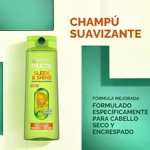 Vista 4 de Garnier Fructis Sleek & Shine Champú, cabello encrespado, seco, inmanejable, 22 onzas líquidas (el embalaje puede variar)
