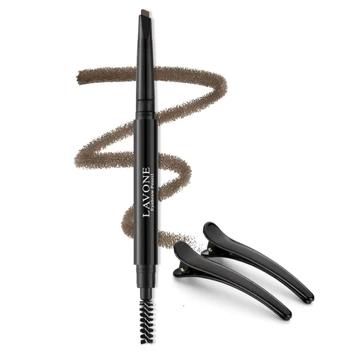 Vista 9 de Lápiz de cejas – Lápiz de cejas impermeable para maquillaje con punta triangular, cepillo de cejas de doble cara, punta fina, relleno de cejas que