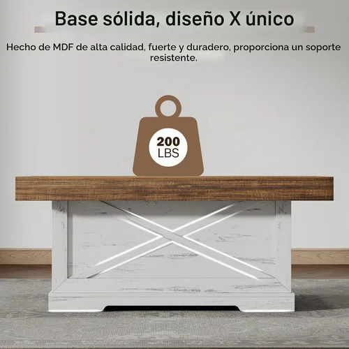 Vista 4 de Lareth - Mesa de centro rústica de 39 pulgadas para sala de estar con diseño en X, rectangular Nogal blanco antiguo