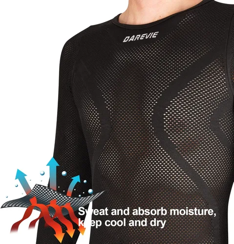 Vista 3 de Darevie Camiseta interior de ciclismo de manga larga para hombre, chalecos de capa base de compresión atlética, camiseta deportiva de malla fresca